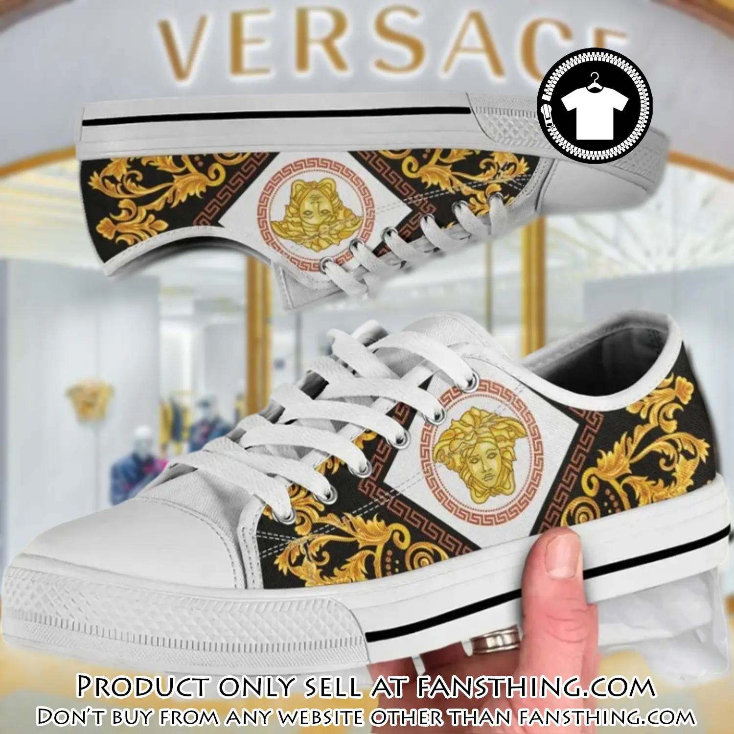 Versace medusa golden pattern white low top canvas shoes luxury brand gifts for men women fst5547951